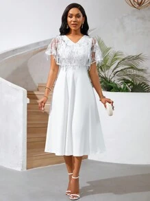 SHEIN Lady Vestido de invitada de boda para verano, vestidos para mujer, vestido de graduación blanco con flecos, bordados y lentejuelas, vestido de boda blanco largo y corto, atuendo para conciertos de música country - Blanco - Ver 6