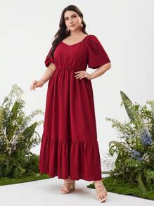 Mulvari Ropa árabe diaria sencilla de unicolor burdeos rojo para mujer de talla grande