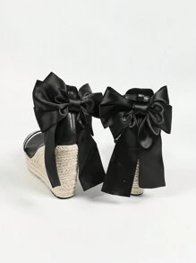 女式高跟防水平台涼鞋，夏季時尚高跟鞋帶楔形及草邊，適合踏上T臺 - 黑色 - 查看 4