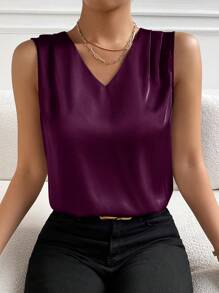 EMERY ROSE Blusa plisada sin mangas de color liso, blusas sin mangas de estilo casual de verano