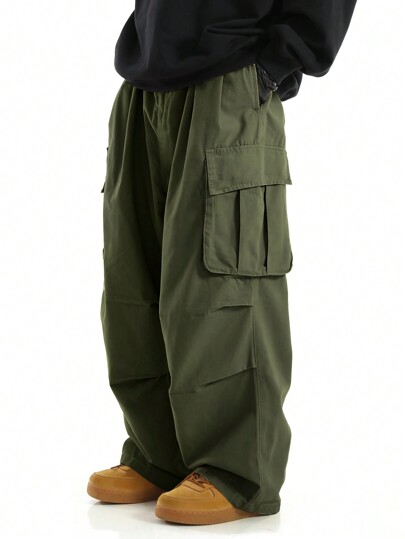 Chillumni Loose Fit Men Cargo Pants With Flap Pockets, Side Drawstring Waist, For Fall