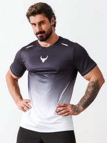Gym Rark Boyfriend Style Men Gradient Color Round Neck Short Sleeve Sport T-Shirt - Black - View 3