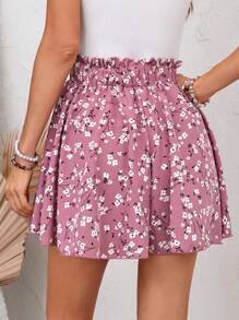 SHEIN LUNE Túi giấy in hoa thắt lưng cho nữ Quần short thông thường cho mùa hè - Bụi hồng - Xem 2