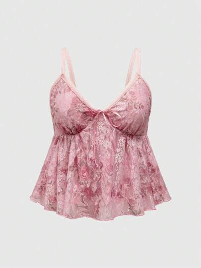 Fairycore Top de camisola de encaje con estampado de rosa para talla grande, para el verano