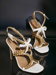 SHUZIA Women's Fashion High Heel Sandals With Bow Decoration - White - View 1