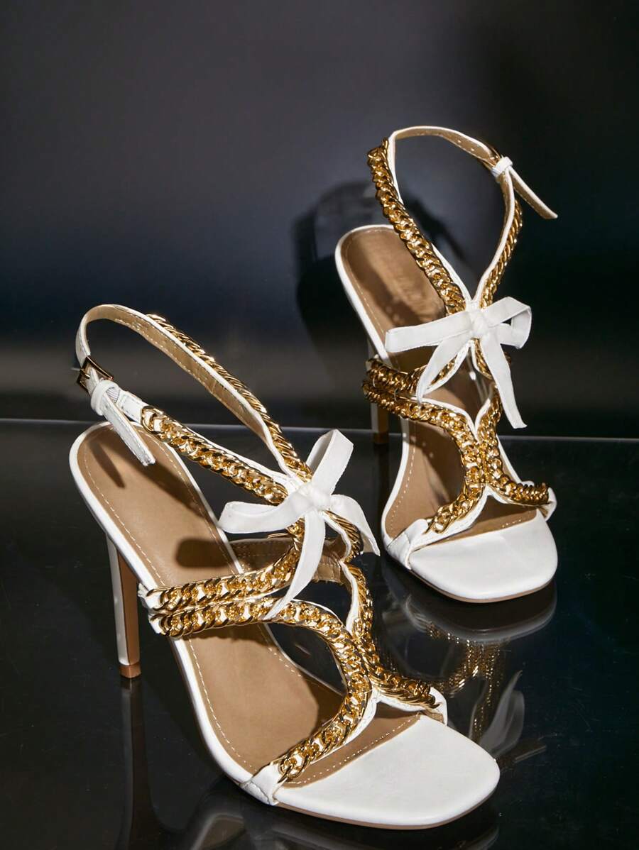 SHUZIA Women's Fashion High Heel Sandals With Bow Decoration - White - View 1