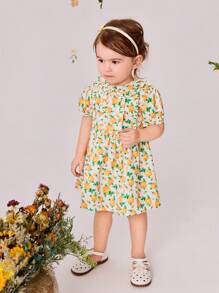 SHEIN Robe élégante à motif floral pour bébé fille pour le printemps et l'été - Multicolore - Voir 3
