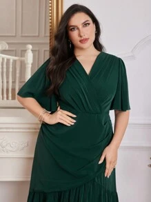 Modelyn Plus Size Elegant Solid Color Waist Cinched Dress With Belt Long Evening Dresses