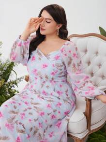 Mulvari Vestido diario sencillo con estampado floral para mujeres de talla grande - Multicolor - Ver 6