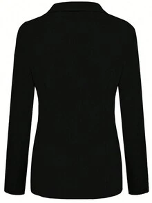 女式单扣纯色休闲长袖西装外套 - 黑色 - 查看 2