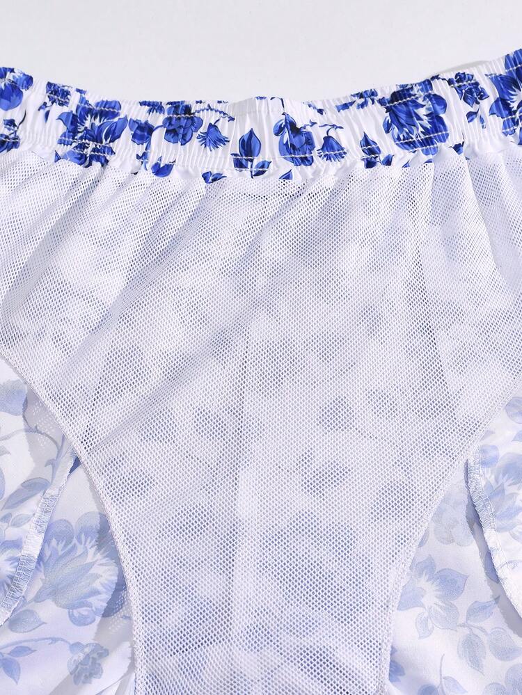 Men's Summer Holiday Floral Print Drawstring Waist Beach Shorts
