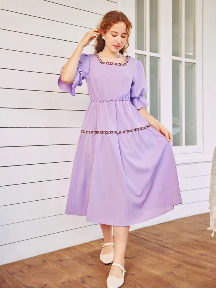 Teen Girl Spring/Summer Woven Bubble Short Sleeve Dress