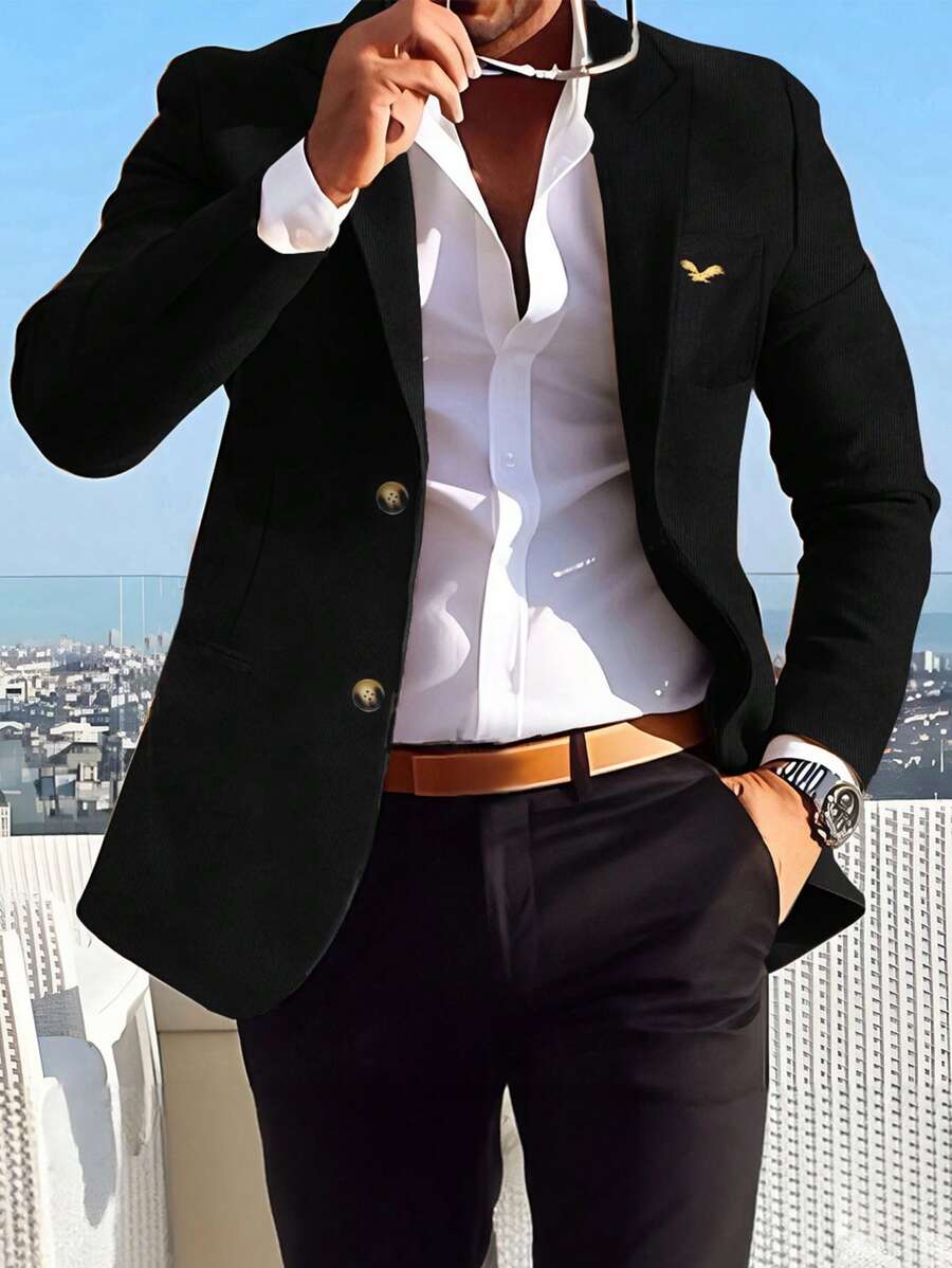 Calvornis Chaqueta de blazer casual tejida de manga larga con botones frontales y un solo color