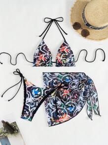 Swim EVENT 3pcs/Set Fashionable Sexy Random Print Bikini Festival Outfits