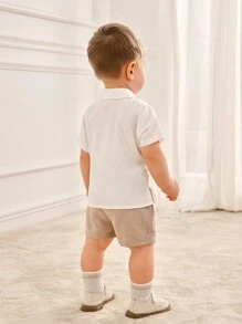 Souflis Souflis Bộ 2 Bộ Áo Sơ Mi Và Quần Short Thêu Thường Ngày Cho Bé Trai Cho Kỳ Nghỉ Xuân Hè - Màu Khaki - Xem 2