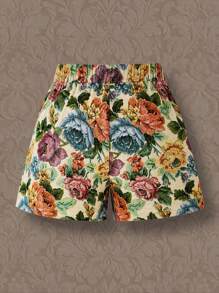 SHEIN LUNE Plus Size Oil Painting Jacquard Print Summer Boho Shorts - Multicolor - View 2