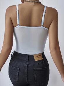 Allurite Women's Fashionable Sweet Embroidered Floral Lace Patchwork Corset Strap Bodysuit - Blue - View 2