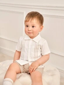 Souflis Souflis Bộ 2 Bộ Áo Sơ Mi Và Quần Short Thêu Thường Ngày Cho Bé Trai Cho Kỳ Nghỉ Xuân Hè - Màu Khaki - Xem 5