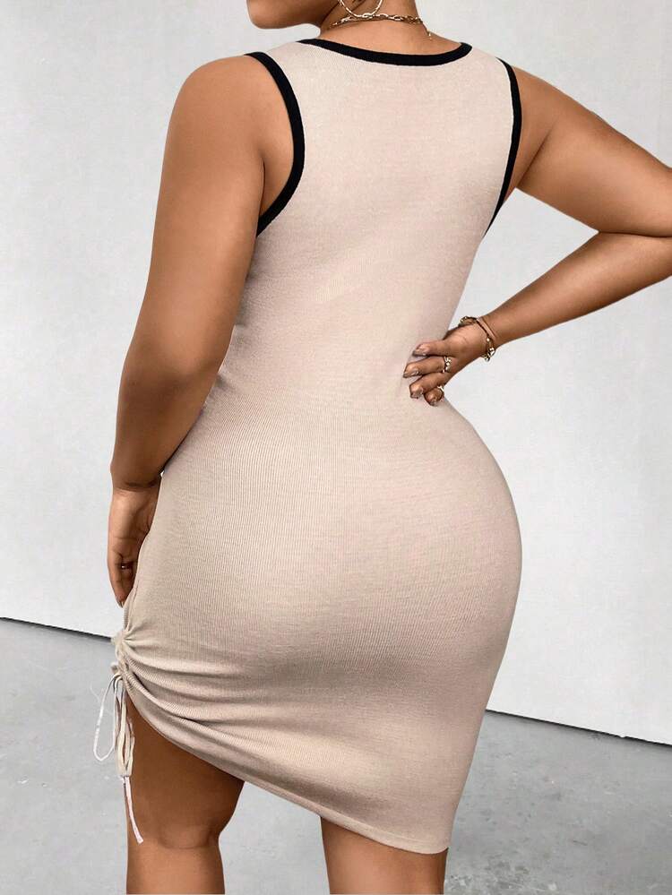 Plus Size Women Fashionable Slim Fit Sleeveless Sweater Dress With Drawstring Design
