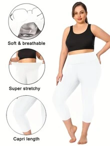 Plus Size High Waist Workout Running Yoga Leggings - White - View 3