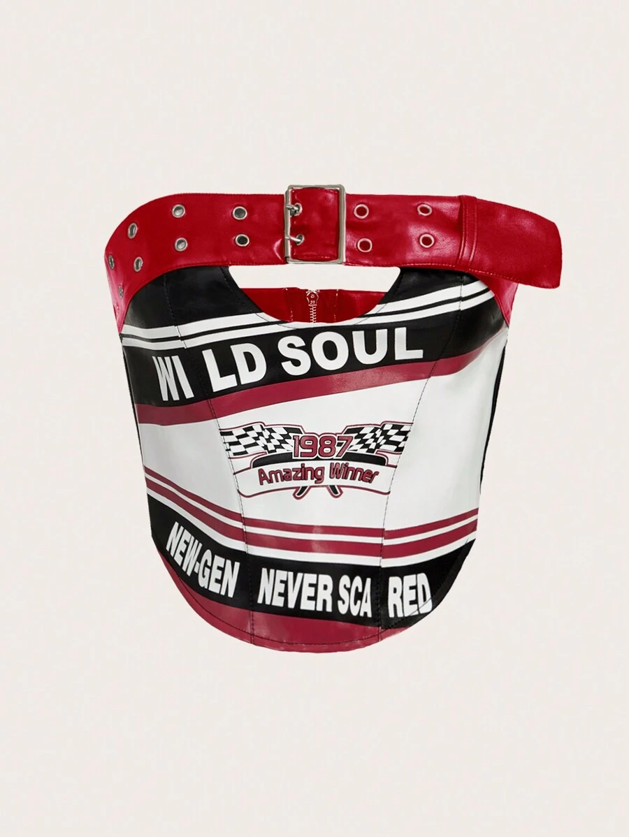 SHEIN ICON 仿皮帶裝飾無肩帶女式摩托風格設計上衣