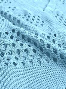 Chiquease 休閒實色空心針織寬鬆開衫 - 霧霾藍 - 查看 3