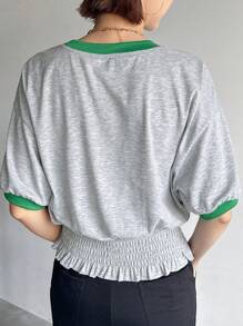 FRIFUL Women's Summer Short Sleeve Casual T-Shirt With Letter Print Round Neck - Grey - View 5