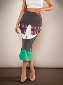 Hauture Plaid Layered Sweater Skirt - Multicolor - View 1
