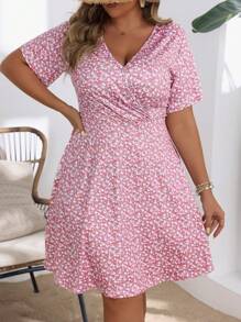 SHEIN VCAY Plus Size Váy ngắn tay in họa tiết đơn giản dành cho nữ - Nhiều màu - Xem 1