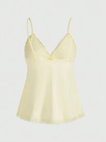 ROMWE Fairycore 女士夏季純色拼接蕾絲背心上衣，襯有荷葉邊