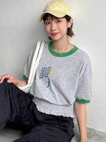 FRIFUL Women's Summer Short Sleeve Casual T-Shirt With Letter Print Round Neck - Grey - View 4