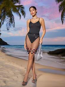 Zolique 女士夏季沙灘派對亮片裝飾裙 - 黑色 - 查看 1