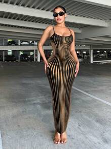 SHEIN SXY Vestido ajustado de tirantes con estampado a rayas y espalda descubierta