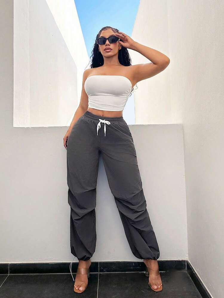 Women's Fashion Loose Solid Color Casual Jogger Set With Elastic Cuff, 2pcs