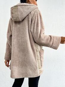 RueChic Women's Zipper Front Teddy Winter Coat With Hood - Beige - View 2