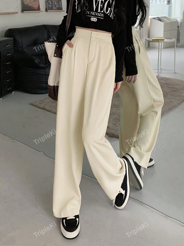 Women Solid Color Casual Summer Suit Pants With Pockets