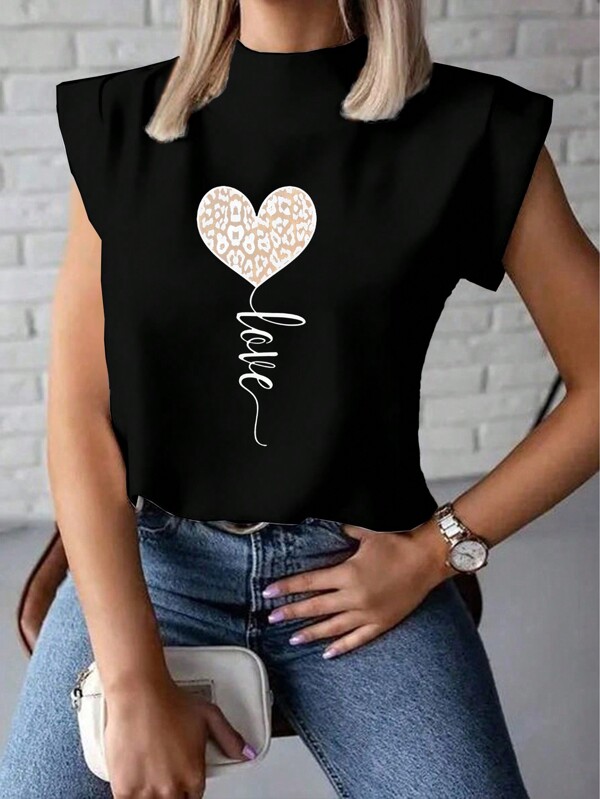 INAWLY Camiseta casual de mujer con hombros descubiertos y mangas cortas, estampado de corazón, camisetas gráficas de amor de verano para mujeres