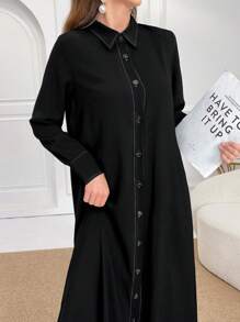 Al Najma Women's Casual Solid Color Long Split Modest Long Sleeve Arabian Abaya Dress, Everyday Fashion - Black - View 8