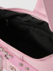 ROMWE Kawaii New Sweet And Cool Women Shoulder Bag, Punk Motorcycle Bag With Chain Pendant, Cute Shoulder Bag, School Valentines