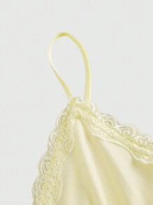 ROMWE Fairycore 女士夏季純色拼接蕾絲背心上衣，襯有荷葉邊