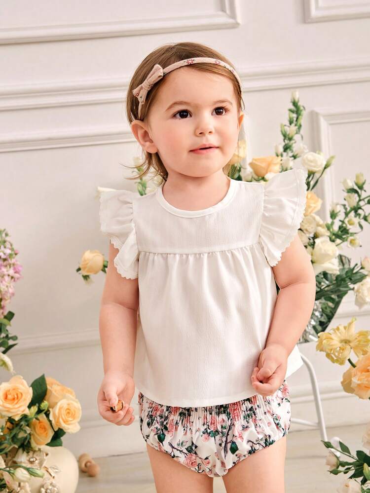 Baby Girl Summer Set, Cap Sleeve Top With Cap Sleeves And Bloomers With Floral Print