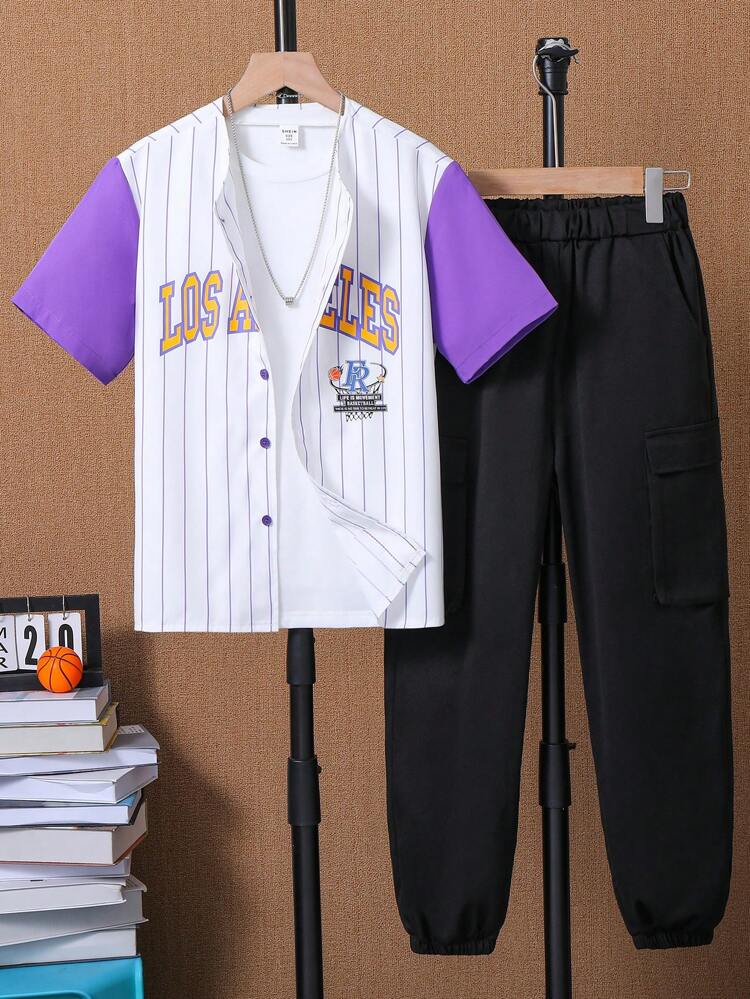 Tween Boy Short Sleeve And Long Pants Baseball Uniform Set