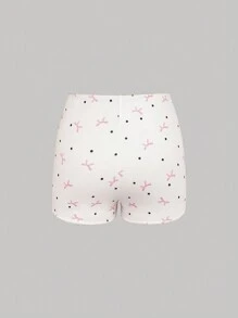 SHEIN Unity 女款圓點蝴蝶結印花休閒短褲 - 白色 - 查看 2