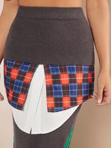 Hauture Plaid Layered Sweater Skirt - Multicolor - View 5