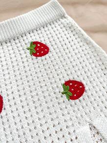 Soleia Stickad kjol med slitsar, jordgubbsdekoration och volangkant för kvinnor, höst/vinter - Vitt - Visa 4