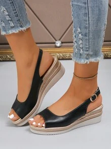 New Summer Arrival Fashionable Casual Mother's Mature Black Peep-Toe Women's Platform Wedge Sandals