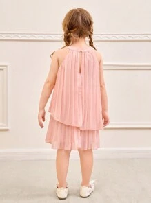 SHEIN 少女法式甜美優雅無袖雪紡蕾絲領仙女連衣裙，適用於海灘度假、夏季 - 粉色 - 查看 2