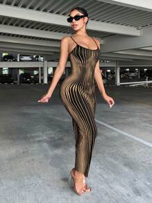 SHEIN SXY Vestido ajustado de tirantes con estampado a rayas y espalda descubierta