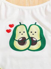 SHEIN Leap Crew Tween Girl Summer Casual Breathable Avocado Pattern Tank Top And Shorts Flame Retardant Home Pajamas Set, 2pcs - Multicolor - View 4