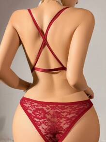 Snug Zone 2pcs Women Sexy Lace Lingerie Set For Going Out - Burgundy - View 6
